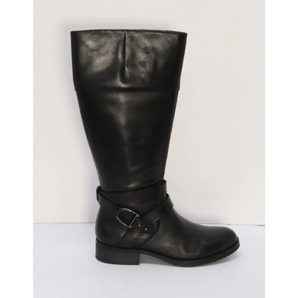 Bandolino Tessi Black Leather‎ Wide Calf Riding Boots Womens Size 8.5 New